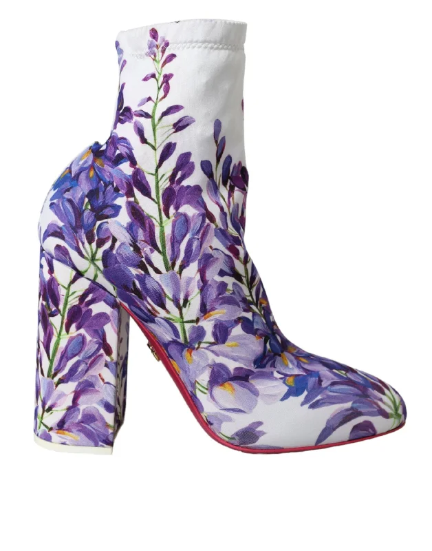 Smart Casual Deals Dolce & Gabbana  Floral Jersey Stretch Boots Women's Shoes