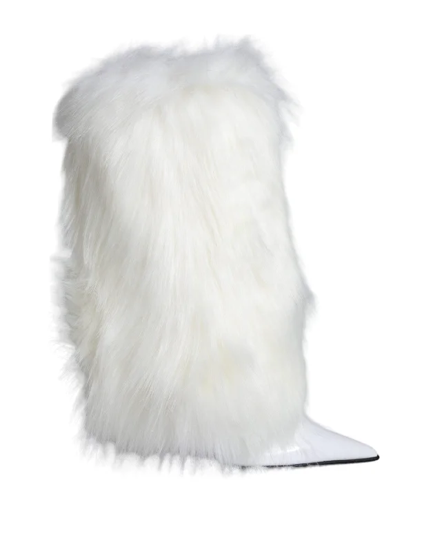 Comfortable Outdoor Shoes Dolce & Gabbana  Fur Leather Heels Mid Calf Boots Women's Shoes