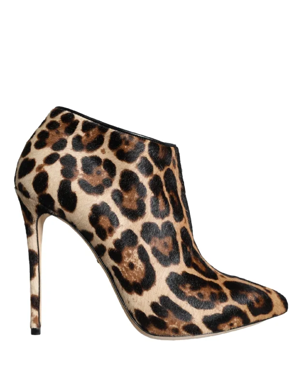 Seasonal Style Discounts Dolce & Gabbana  Leopard Calf Fur Heels Ankle Boots Women's Shoes