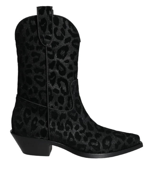 Chic Breathable Shoes Dolce & Gabbana   Leopard Cowboy Boots Women's Shoes