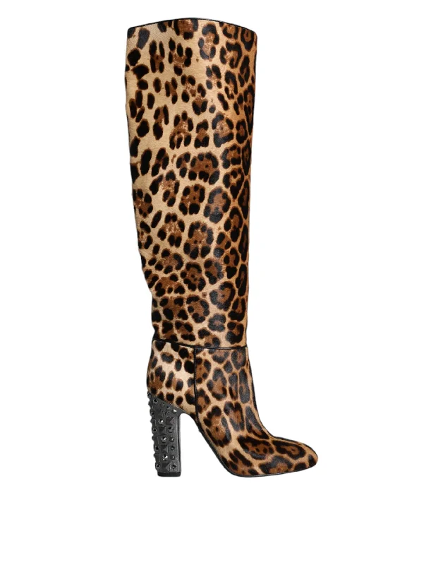 Cozy Winter Boots Promotion Dolce & Gabbana   Leopard Knee High Boots Women's Shoes