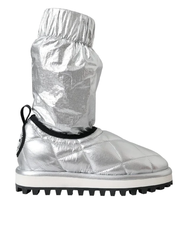 Streetwear-Inspired Footwear Dolce & Gabbana Metallic  Quilted Logo Patch Boot Women's Shoes