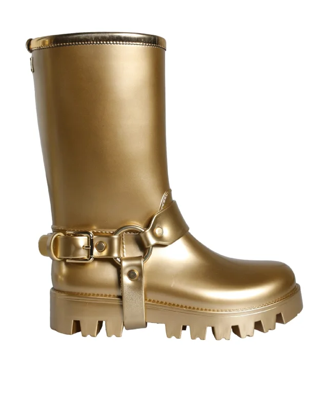 Athleisure Style Sale Dolce & Gabbana Metallic  Rubber PVC Rain Boots Women's Shoes