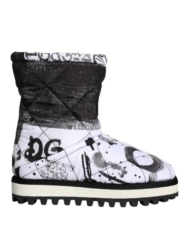 Comfortable Dressy Flats Offers Dolce & Gabbana  Padded Logo Print Mid Calf Boots Women's Shoes