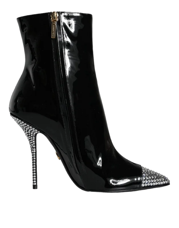 Massive Savings Dolce & Gabbana  Patent Leather Crystal Heel Boots Women's Shoes