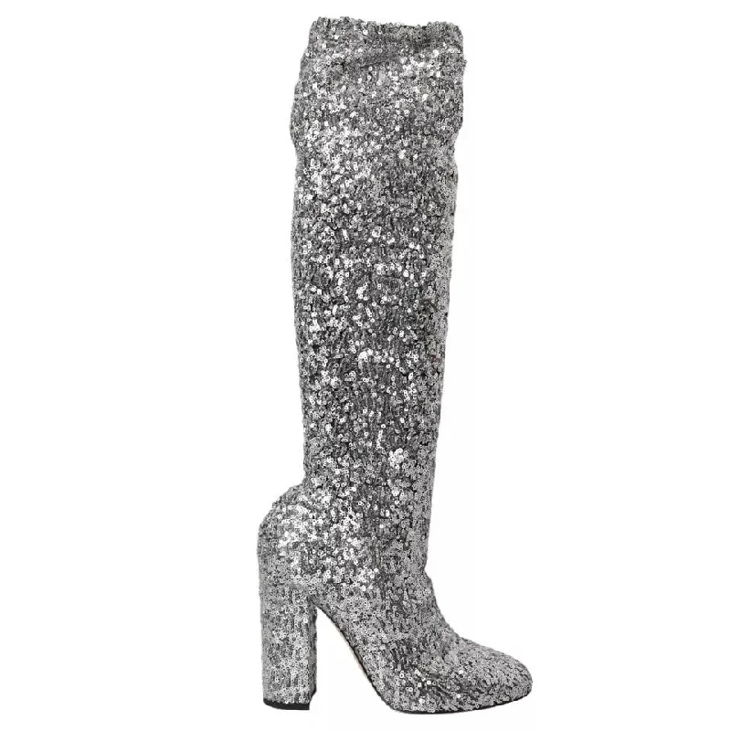 Smart Casual Shoes Sale Dolce & Gabbana  Sequined High Boots Stretch Women's Shoes (Pre-Owned)