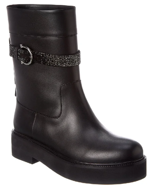 Chic & Cozy Collection Ferragamo Ean Crystal Embellished Leather Boot