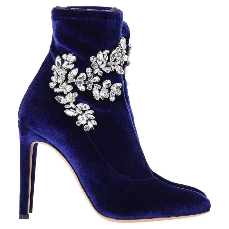 All-Day Comfort Shoes Promotion Giuseppe Zanotti Celesta Crystal Embellisehd Ankle Boots in Blue Velvet