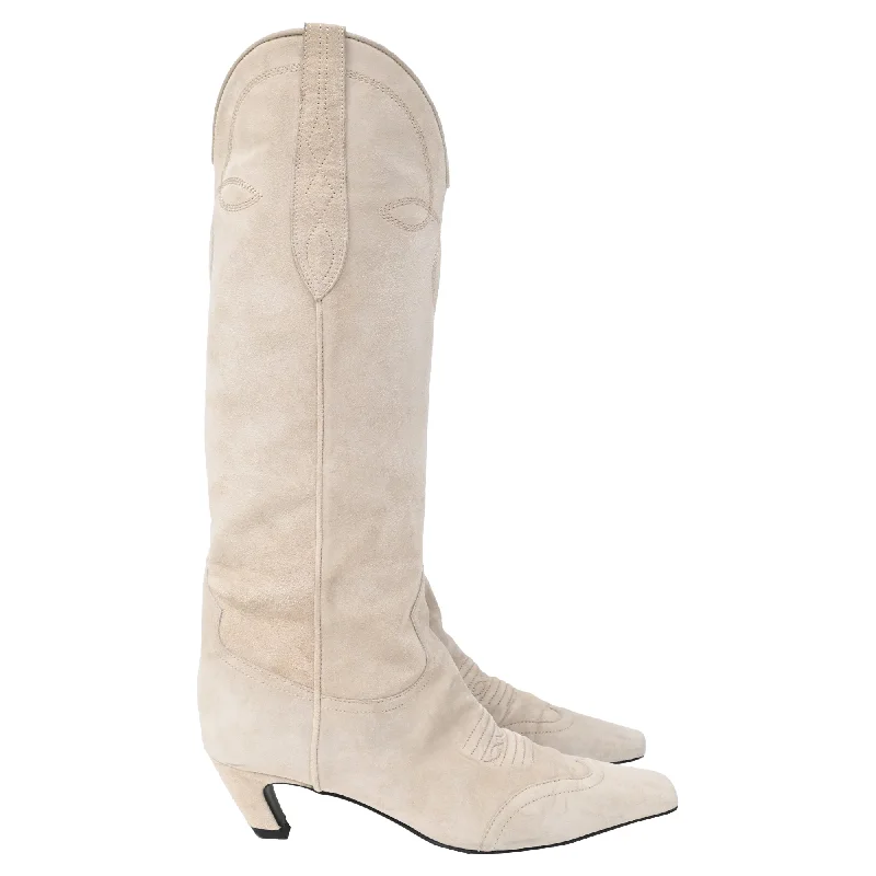 Vintage-Inspired Footwear Sale Khaite Dallas Western Boots in Cream Suede