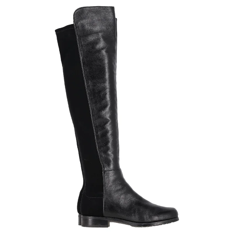 Cozy Indoor Slippers Deals Stuart Weitzman 5050 Knee-High Boots in Black Calfskin Leather and Suede