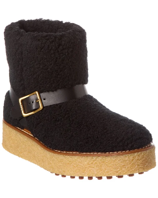 Low Price Special TOD’s Shearling & Leather Platform Boot