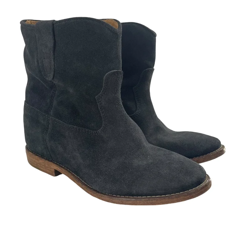 Statement Fashion Offers ISABEL MARANT/Western Boots/EU 36/Suede/NVY/ANKLE COWBOY SUEDE WOODEN BOTT