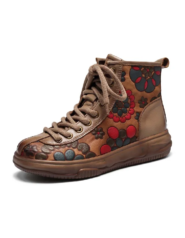 Sporty Fashion Offers Autumn Flower Print Comfortable Flat Retro Boots