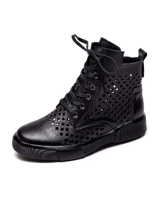 Lightweight Fashion Shoes Lace-up Hollow Spring Retro Leather Boots