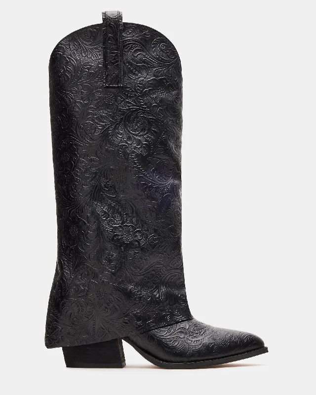 Bold Fashion Boots Sale SORVINO EMBOSSED BLACK LEATHER