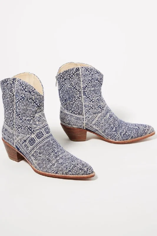 Affordable Trendy Fashion TILE MOSAIC INDIGO WESTERN BOOTS X ANTHROPOLOGIE