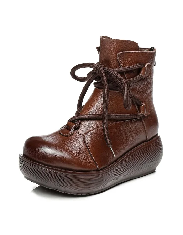 Smart Casual Deals Winter Autumn Front Lace-up Retro Wedge Boots