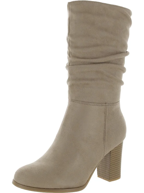 Travel-Friendly Footwear Promotion Amena Scrunch Boot Womens Block Heel Side Zip Mid-Calf Boots