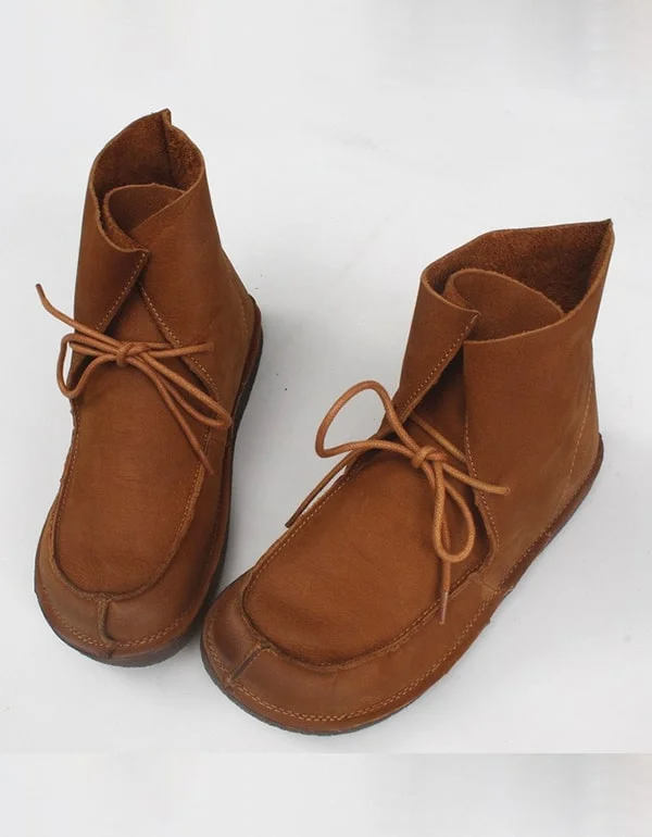 Holiday Attire Sale Autumn Retro Leather Lace-up Ankle Boots