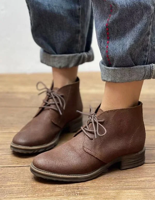 Edgy Fashion Deals Autumn Pointed Toe Lace-up Retro Leather Boots