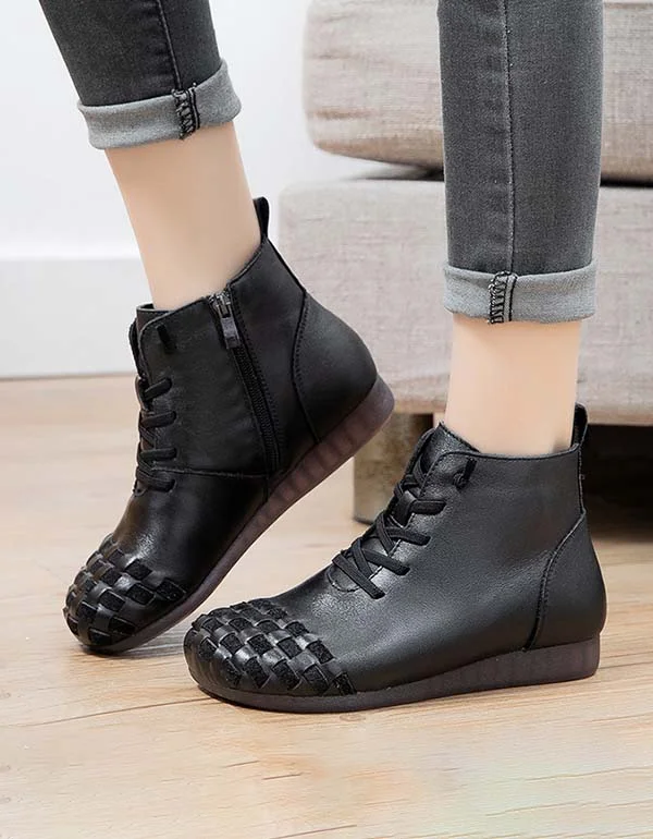 Sophisticated Boots Sale Autumn Winter Leather Weaving Velvet Retro Boots