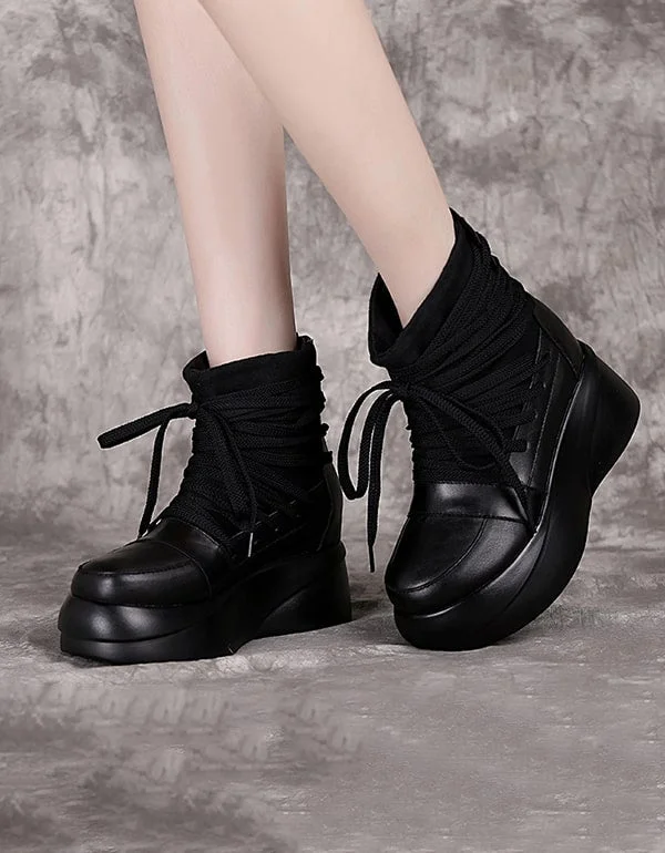 All-Day Comfort Shoes Promotion Autumn Winter Retro Leather Lace-up Platform Boots