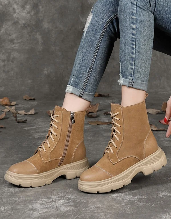 Lightweight Walking Shoes Offers Autumn Winter Thick-sole Lace-up Retro Suede Boots