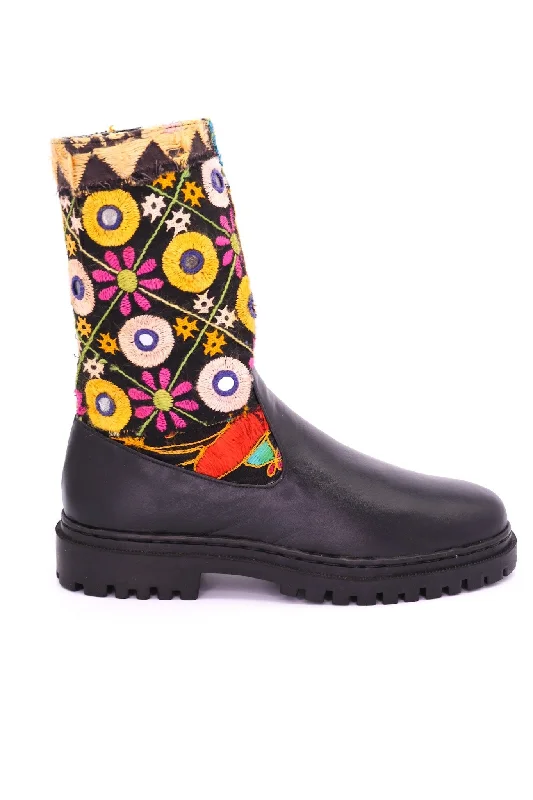 High-Fashion Casual Shoes CHUNKY BOOTS EMBROIDERED PATCHWORK FREJA