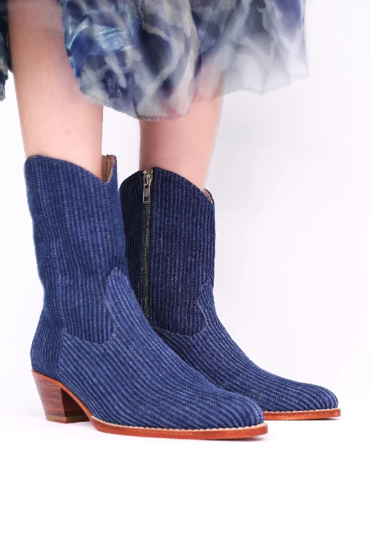 Comfortable Minimalist Shoes DENIM STRIPE ANKLE BOOTS TUZIA