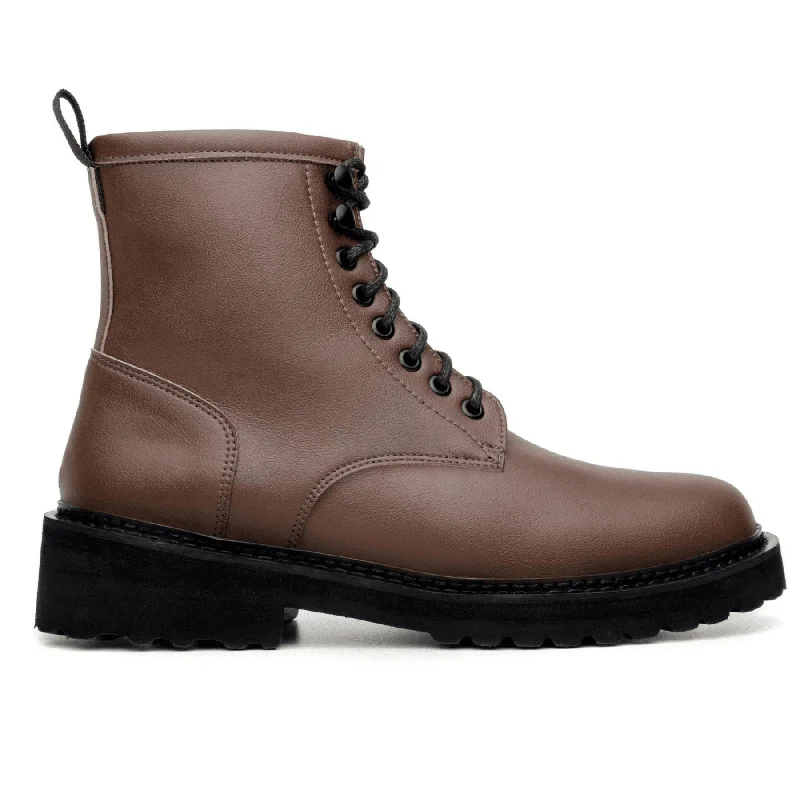 New Arrivals 'Everyday Work Boot' unisex vegan lace-up boot with chunky sole by Ahimsa - cognac