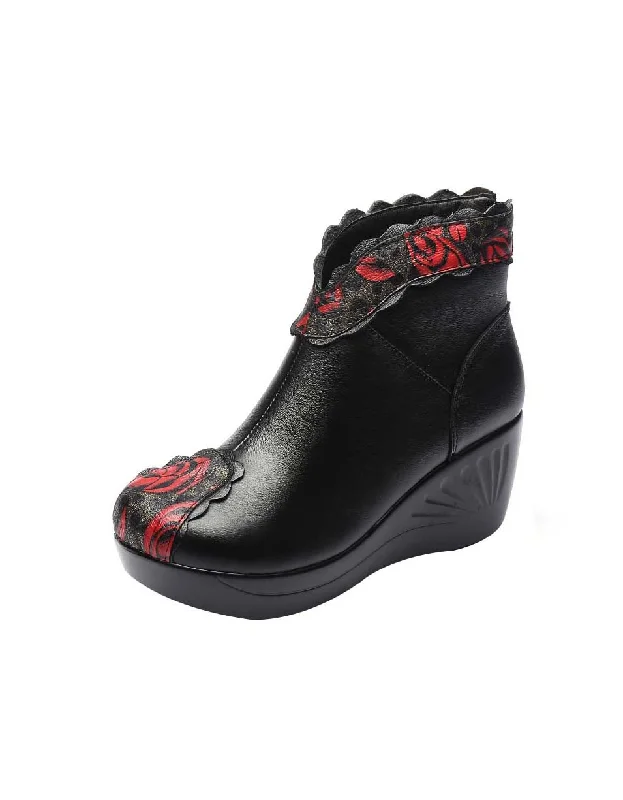 Minimalist Casual Shoes Flower Printed Ethnic Style Wedge Boots