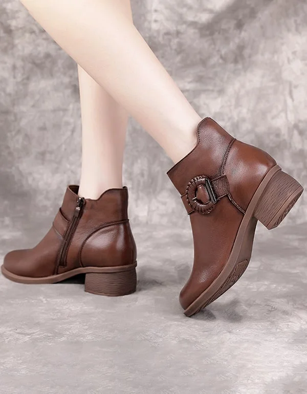 Fashion Sale Handmade Buckle Chunky Heel Retro Short Boots