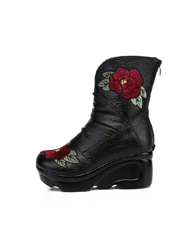 Vintage-Inspired Footwear Sale Ethnic Style Embroidery Wedge Boots for Winter