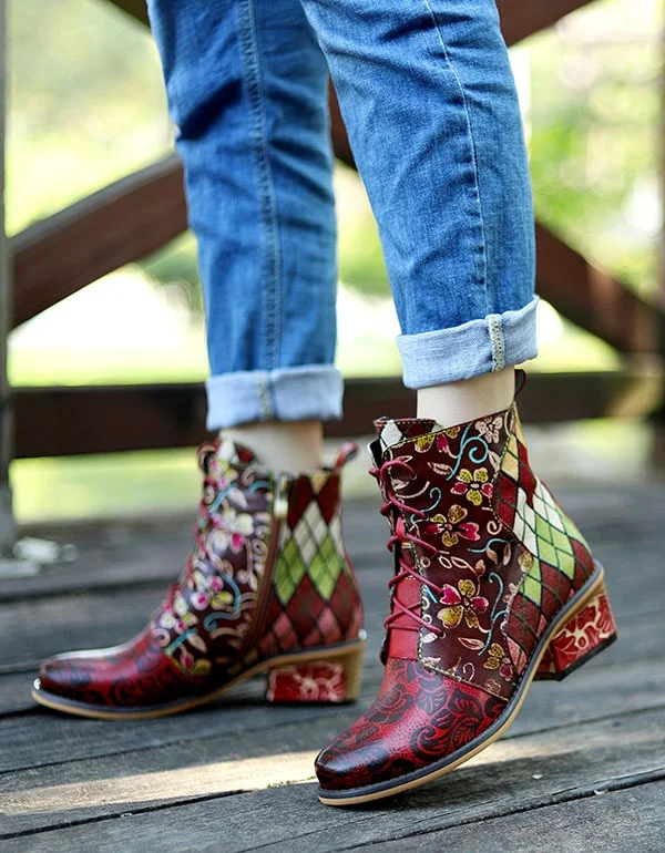 Romantic Fashion Discounts Handmade Ethnic Style Lace-up Jacquard Boots