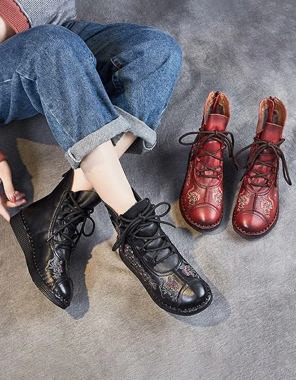 Cozy Chic Promotions Handmade Leather Ethnic Style Embroidery Boots