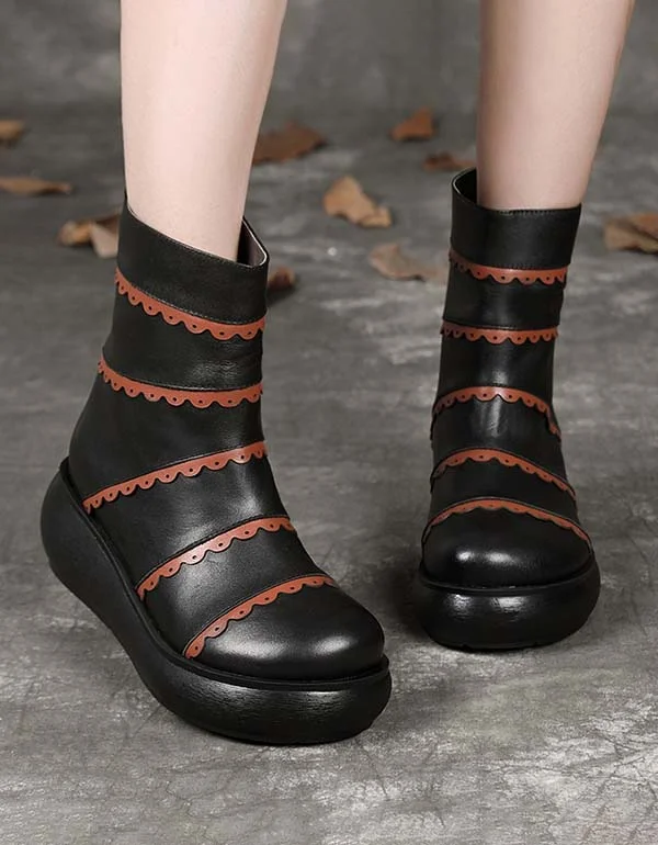 Non-Slip Work Shoes Sale Handmade Leather Retro Wedge Long Boots Winter