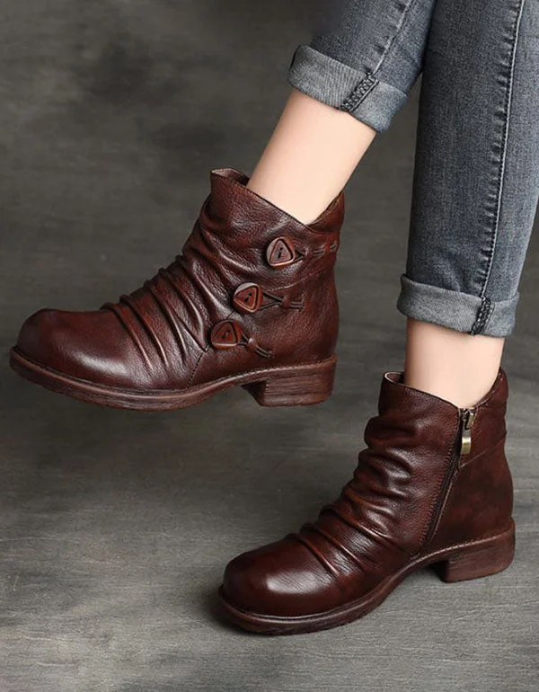 Discover Now Handmade Pleated Retro Leather Women's Boots