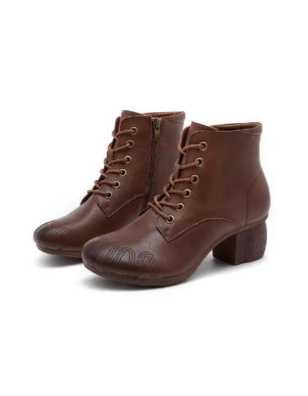 Limited Time Special Offer Handmade Retro Leather Chunky Women's Boots