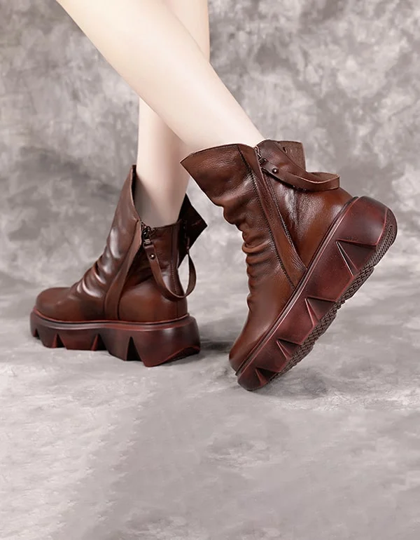 Trendy Looks On Sale Handmade Retro Leather Double Zipper Gear Booties