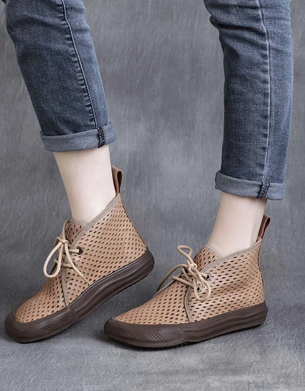 Premium Casual Footwear Handmade Square-toe Retro Hollow Spring Boots