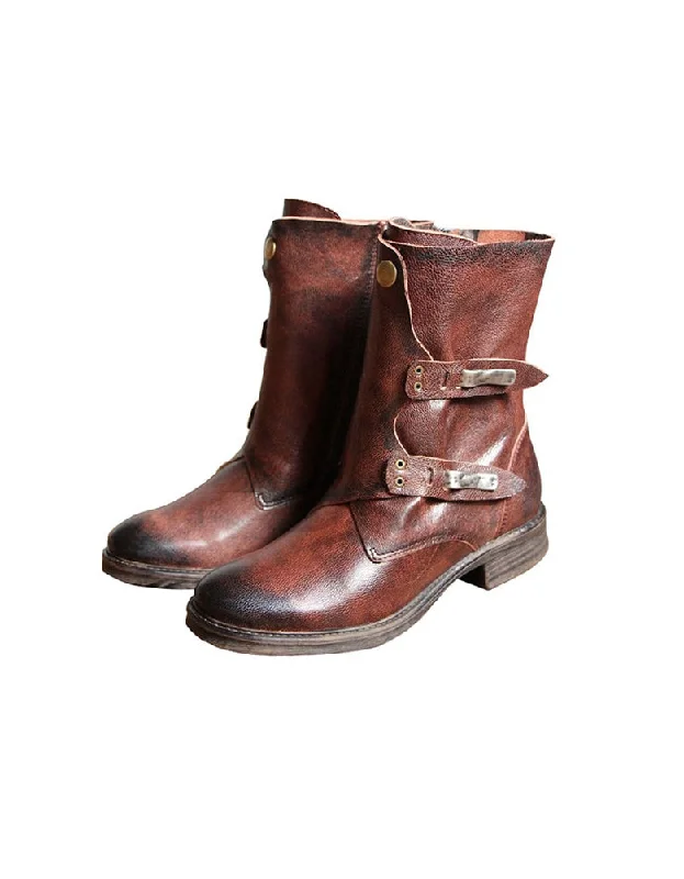 Vintage Style Deals Handmade British Style Vintage Buckle Motorcycle Boots