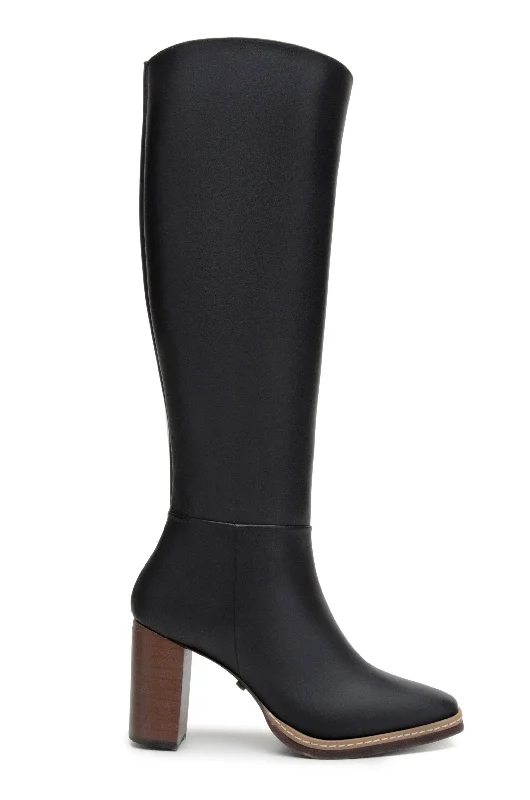 Hot Styles 'Lucinda' vegan leather knee-high boot with high heel by Zette Shoes - black