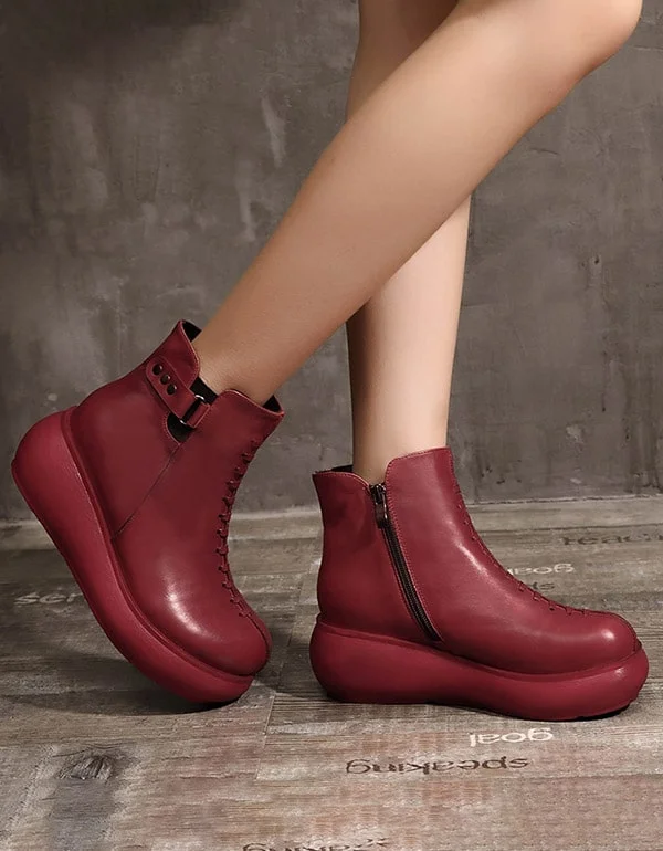 Refined Fashion Sale OBIONO Retro Leather Handmade Platform Boots