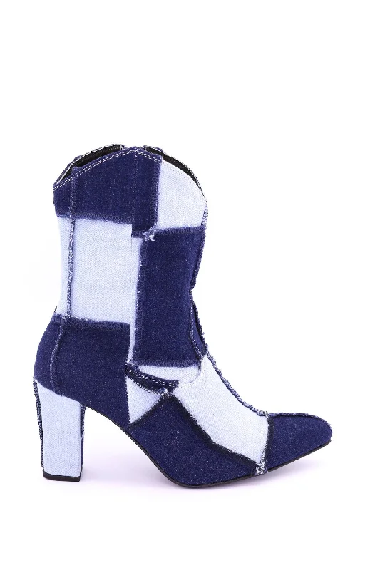 Bold Fashion Footwear PATCHWORK DENIM BOOTS LENNI