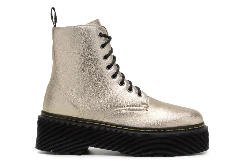 Modern Casual Shoes 'Quinn' vegan-leather boot with stacked sole by Zette Shoes - pale gold