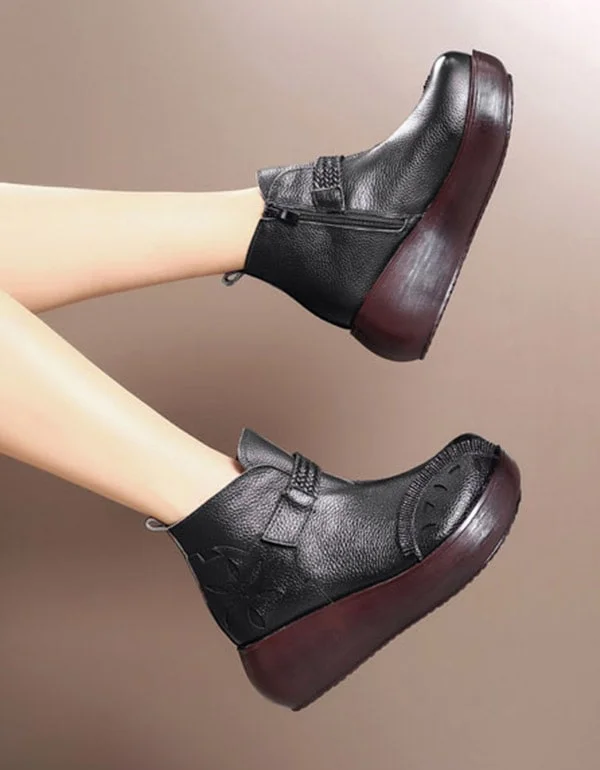 Premium Style Offers Spring Autumn Retro Leather Wedges Ankle Boots