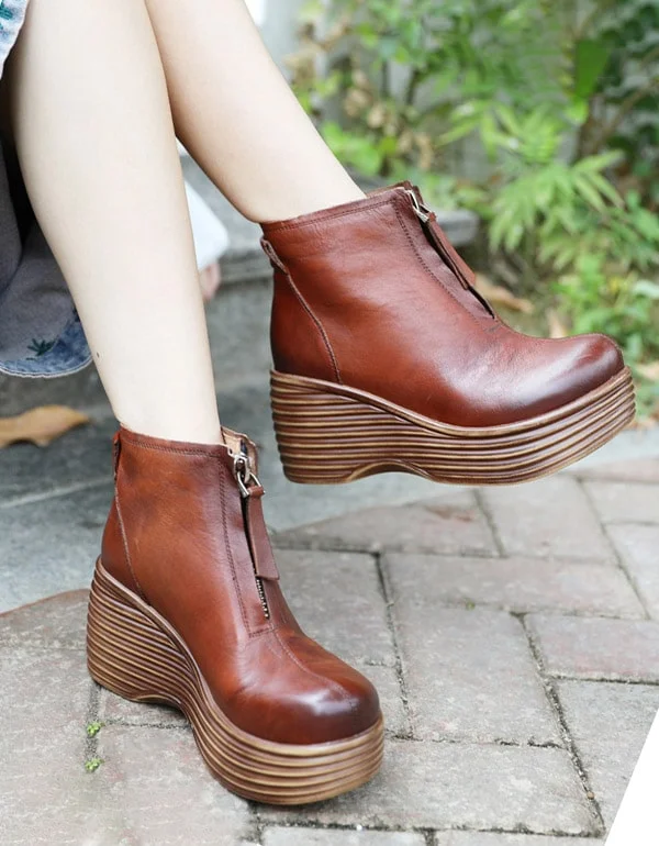 Sleek Style Discounts Thick-soled High-heeled Vintage Wedge Boots