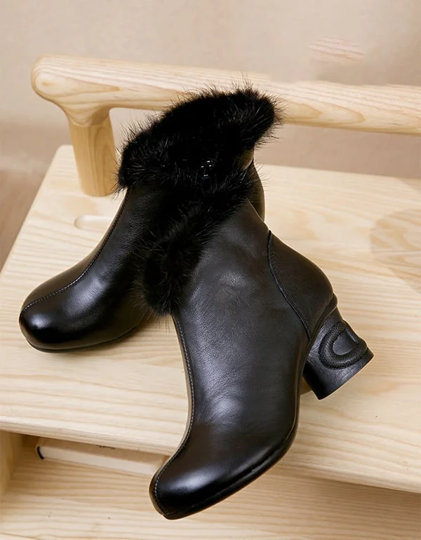 Sophisticated Street Style Offers Winter Plush Retro Leather Elegant Chunky Boots