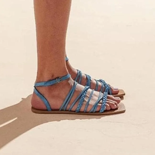 Minimalist Casual Shoes Flat vegan sandal by Arenaria - blue