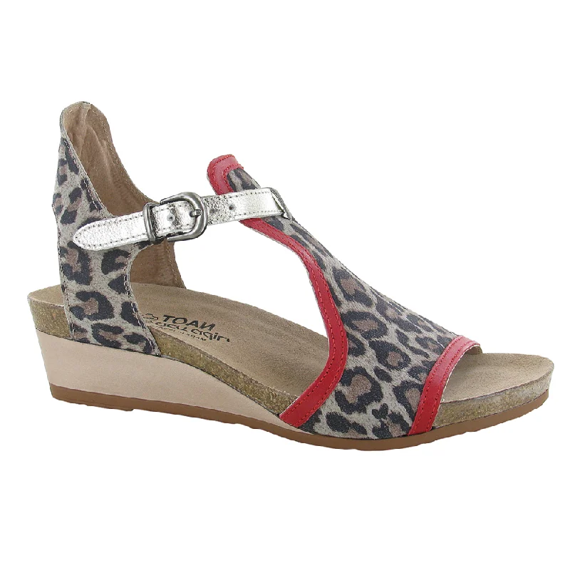 Modern Running-Style Shoes Naot Fiona Sandal Cheetah Suede/Kiss Red/Radiant Gold Leather (Women's)